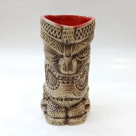 Ceramic Tiki Cocktail Mug 380ml - Red Glaze Tribal Face