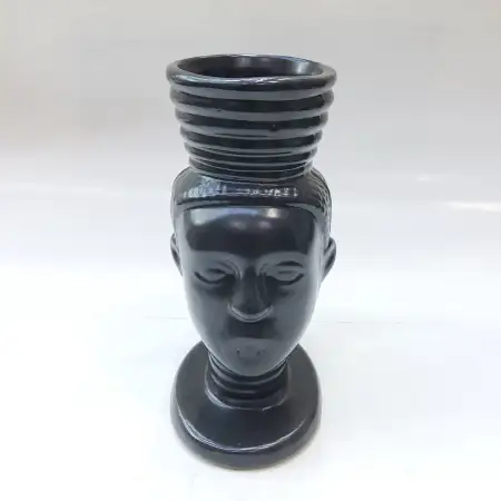 Ceramic Tiki Cocktail Mug 387ml - Glossy Black African Queen Bust