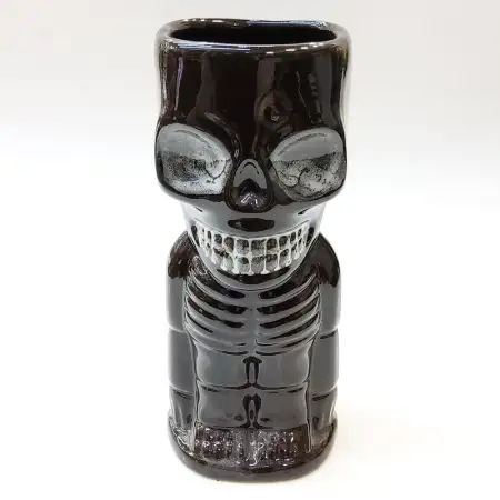 Ceramic Tiki Cocktail Mug 400ml - Glossy Black Full-Body Skeleton