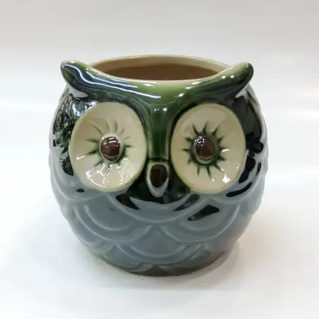Ceramic Tiki Cocktail Mug 400ml - Glossy Olive Green Sculpted Owl
