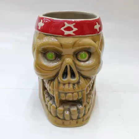 Ceramic Tiki Cocktail Mug 400ml - Red Bandana Fanged Skull