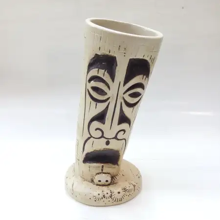 Ceramic Tiki Cocktail Mug 400ml - Slanted Matte Ivory Tiki God