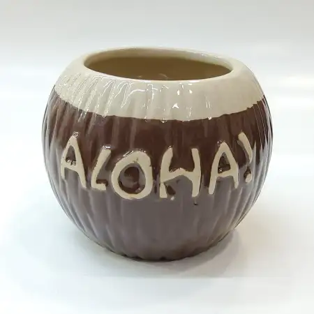 Ceramic Tiki Cocktail Mug 425ml - Brown Coconut Shell "ALOHA!"