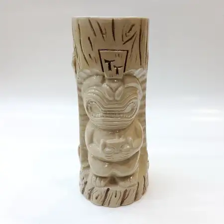 Ceramic Tiki Cocktail Mug 450ml - Beige Wood Grain Maori Tiki