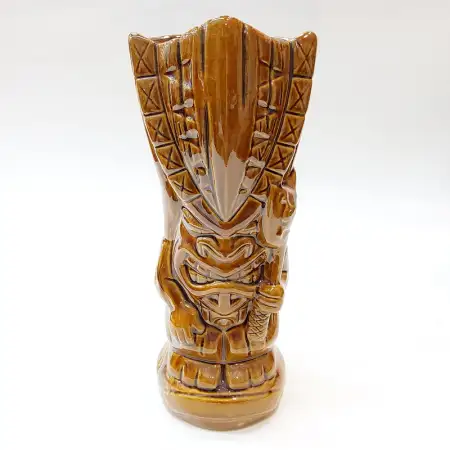 Ceramic Tiki Cocktail Mug 450ml - Glossy Brown Headdress Warrior