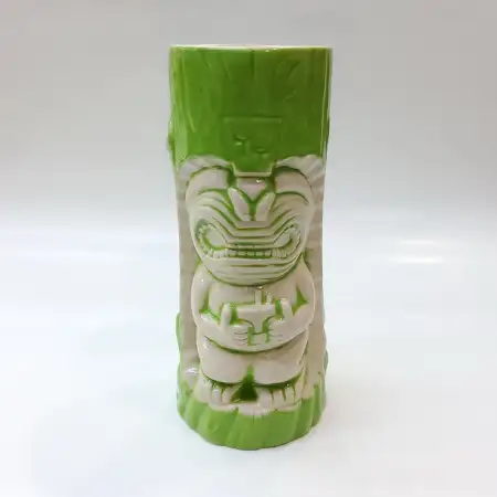 Ceramic Tiki Cocktail Mug 450ml - Green Wood Grain Maori Tiki