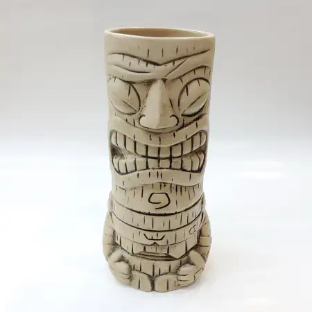 Ceramic Tiki Cocktail Mug 450ml - Natural Wood Grain