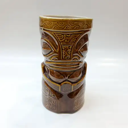 Ceramic Tiki Cocktail Mug 500ml - Amber Brown Carved Tribal God