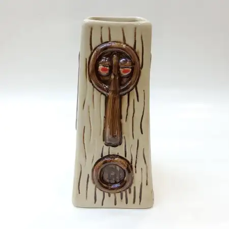 Ceramic Tiki Cocktail Mug 500ml - Beige Wood Grain Keyhole Face
