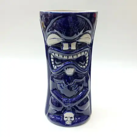 Ceramic Tiki Cocktail Mug 500ml - Cobalt Blue Skull Base Warrior