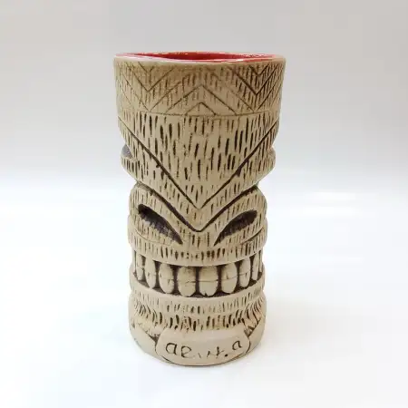 Ceramic Tiki Cocktail Mug 500ml - Red Interior Aloha Totem