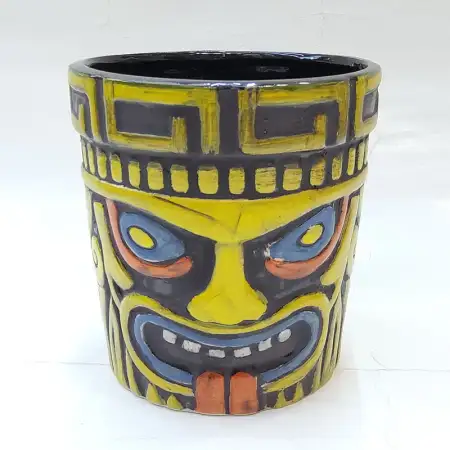 Ceramic Tiki Cocktail Mug 640ml - Yellow Aztec Warrior