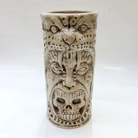 Ceramic Tiki Cocktail Mug 830ml - Ivory Jaguar Warrior & Skull