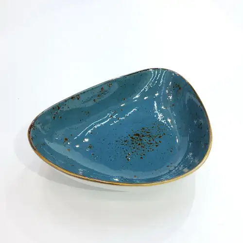 Ceramic Triangle Deep Plate 8.5 Inches Rustic Speckle Blue Ceramic Triangle Deep Plate 8.5 Inches Rustic Speckle Blue