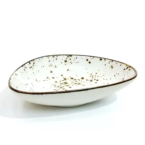 Ceramic Triangle Plate 6 Inches Rustic Speckle White Ceramic Triangle Plate 6 Inches Rustic Speckle White
