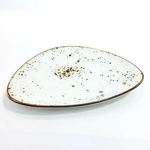 Ceramic Triangle Plate 8.5 Inches - Rustic Speckle White