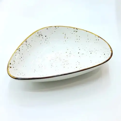 Ceramic Triangle Deep Plate 8.5 Inches Rustic Speckle White